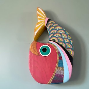 Red Wooden Fish, Wood Wall Art, Animal Fish Decor, Wooden fish wall decor, Wooden Fish Sculpture, Handmade Wooden fish,