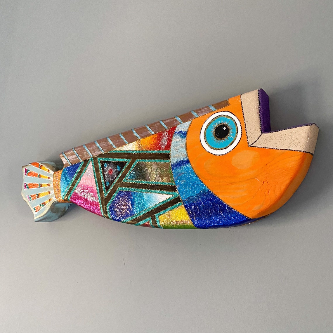 Wood Wall Art, Wood Wall Decor, Fish Art, Handmade Colorful Wooden Fish, Free Shipping Wall
