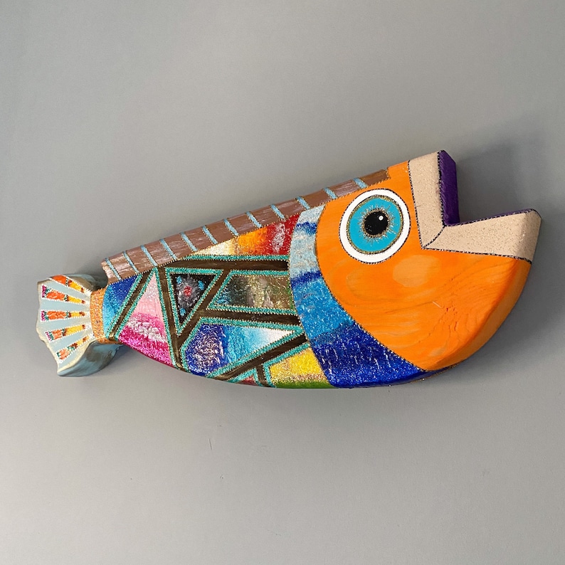 Wood Wall Art, Wood Wall Decor, Fish Art, Handmade Colorful Wooden Fish, Free Shipping Wall