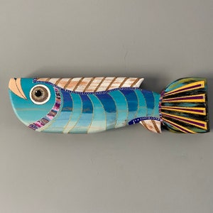 Blue Wood fish, Wall hanging, wood decor, wall art, wood wall hanging, wooden wall decoration, Wooden fish, Gift for fisherman
