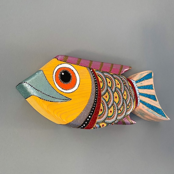Handmade Wooden Fish, Modern Wood Art, Wood Art for Wall, Painted