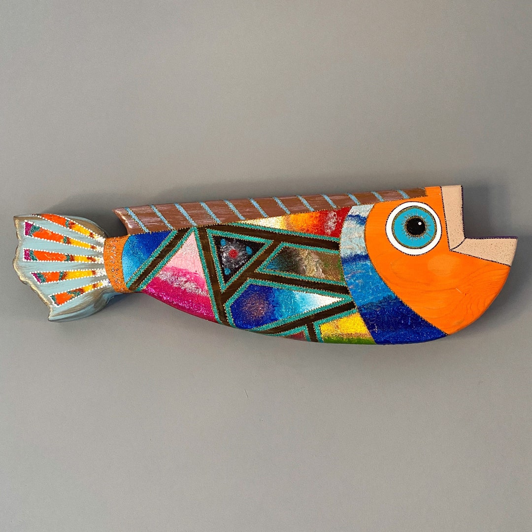 Wood Wall Art, Wood Wall Decor, Fish Art, Handmade Colorful Wooden Fish