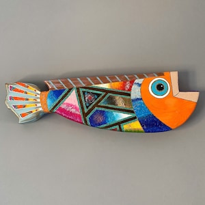 Wood Wall Art, Wood Wall Decor, Fish art, Handmade Colorful Wooden Fish, Free Shipping Wall Hanging, Wooden Fish Sculpture