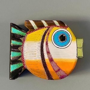 Colorfull Wooden Fish, Home Decor, Fish art, Free Shipping Wall Hanging, Small wooden fish, Wood Art, Wooden fish wall art