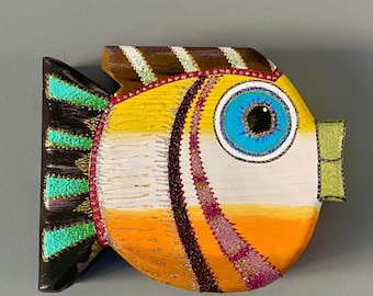Bunte Holzfische, Wohndekoration, Fischkunst, Freier Versand Wandbehang, Kleine Holzfische, Holzkunst, Holzfisch Wandkunst