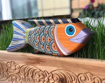 Holzfisch, Wandbehang, Holzdeko, Wandkunst, Holzwandbehang, Holzwanddekoration, Holzfisch, handbemalter Fisch, Wohndekoration