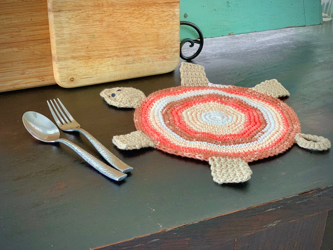Placemat Handmade Crochet Turtle Placemat Coastal Dining Etsy