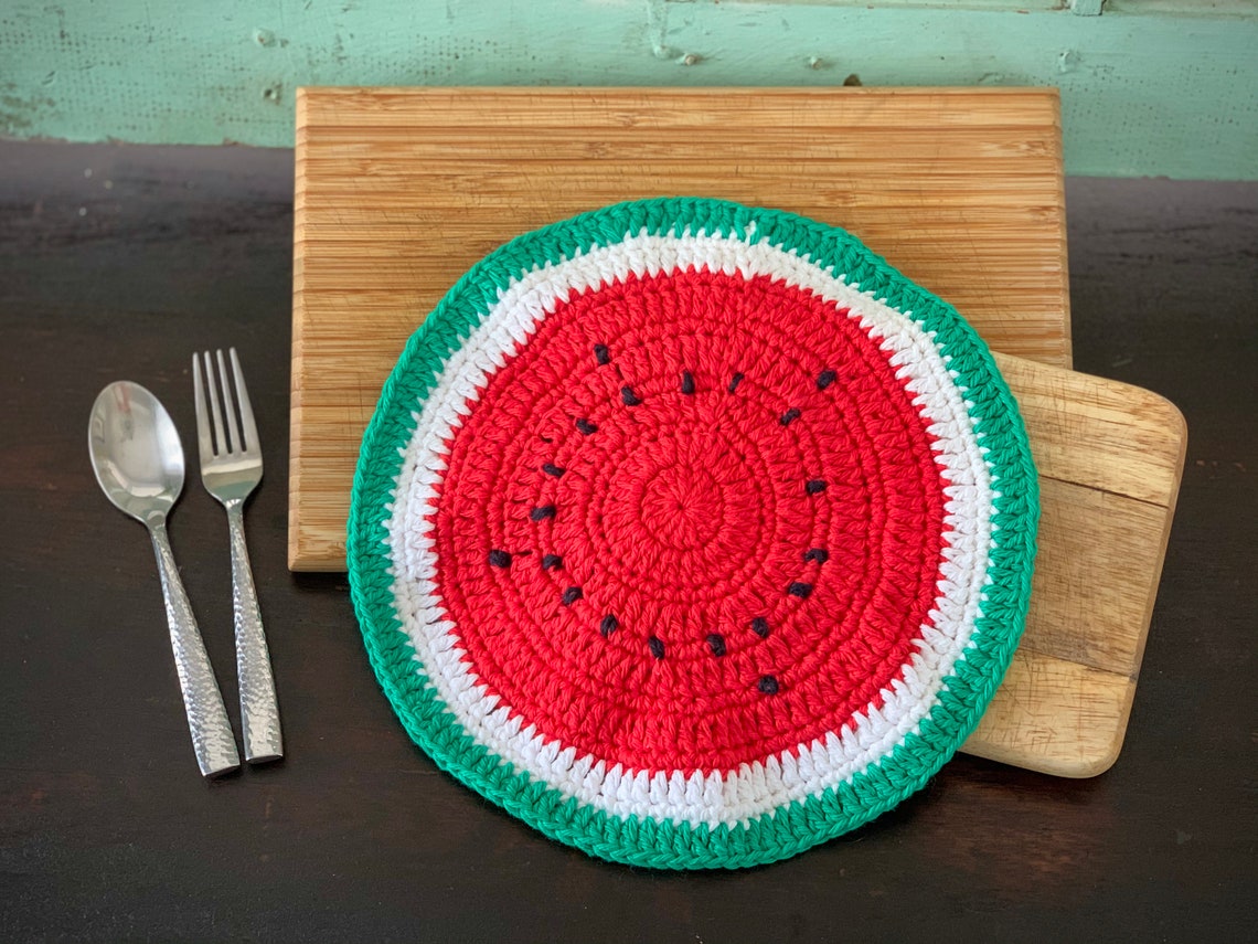 Placemat Handmade Crochet Watermelon Placemat Fun Summertime Etsy