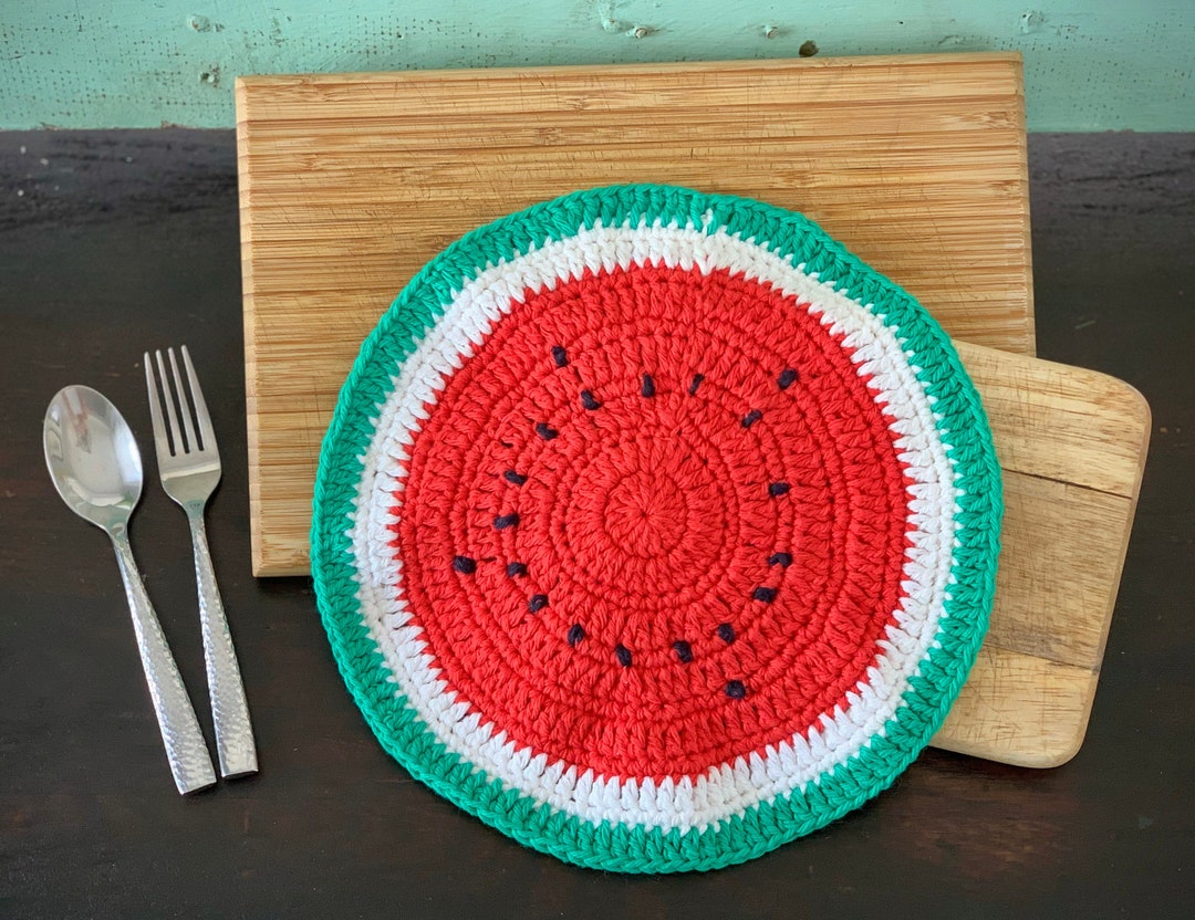 Placemat Handmade Crochet Watermelon Placemat Fun Summertime Etsy