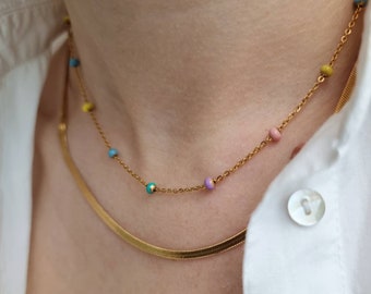 Rainbow | Gouden kleurrijke ketting van stainless steel (rvs) | Pastel kleuren | Choker halsketting van roestvrij staal