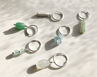 Silver Hoop Earrings with Gemstone Pendants | Per single earring or as a set | Minimalist silver earrings made of 925 sterling silver