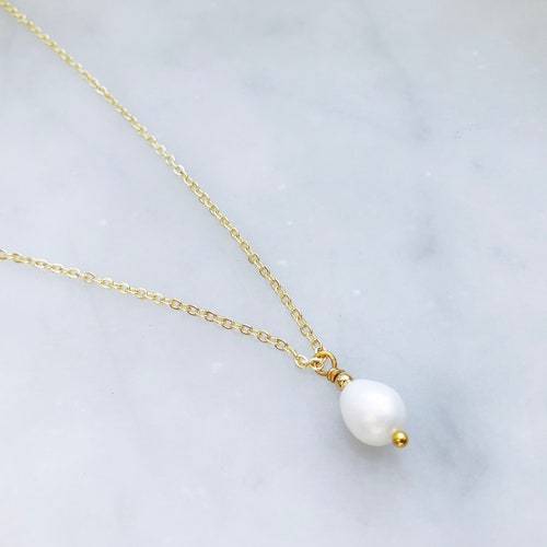 Gold Plated Necklace With Pearl Pendant 18K Gold Plated - Etsy