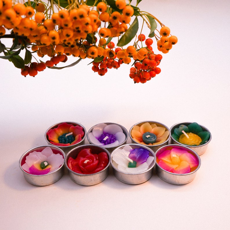 8 Assorted handmade tropical flower scented tealight set with neroli essential oil image 1