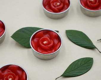 Juego de 8 velas de té surtidas hechas a mano con aroma a rosas rojas