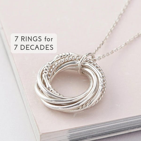 70th Birthday Gift for Mom, 70th Gift for Her, Nana Gift, Happy 70th Birthday, Grandma 70th Birthday, 7 Rings 7 Decades, 7 Rings Necklace