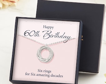 60th Birthday Gift For Mom, 60th Birthday Gift For Her, Happy 60th Birthday, Sister 60th Birthday, 6 Rings 6 Decades, 6 Interlocking Rings