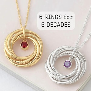 60th Birthday Gift For Woman, 60th Birthday Gift For Mom, Sister 60th Birthday, 6 Rings 6 Decades, 6 Interlocking Rings Necklace