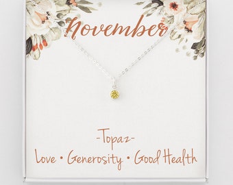 November Birthstone Necklace, Birthstone Jewelry, November Birthday Gift, November Necklace, Topaz Necklace, Silver Topaz Jewelry