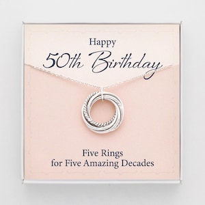 50th Birthday Gift For Mom, 50th Birthday Gift For Women, 50th Birthday Gift For Her, Happy 50th Birthday, 5 Interlocking Ring Necklace