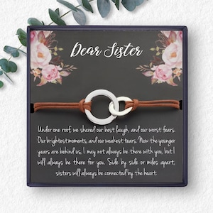 Bracciale Dear Sister, regali per sorelle, braccialetto a due cerchi, regalo per sorella, regalo sentimentale per sorella, regalo di ringraziamento