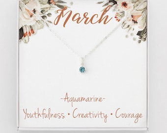March Birthstone Necklace, Birthday Gift Ideas, March Birthday Gift, March Necklace, Aquamarine Necklace, Silver Aquamarine Jewelry