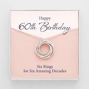 60th Birthday Gift For Mom, 60th Birthday Gift For Her, Happy 60th Birthday, Sister 60th Birthday, 6 Rings 6 Decades, 6 Interlocking Rings