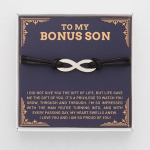 Regalo para hijo adoptivo, regalos para hijastro, regalo para hijo adoptivo, regalo de cumpleaños para hijastro, tarjeta para hijo adoptivo, regalo para hijo adoptivo, pulsera para hijastro