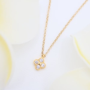 Collier pendentif trèfle petit diamant, or 14 carats, zircone cubique CZ, bijoux de fête de mariage, mariée, cadeau de demoiselle d'honneur, cadeau pour elle