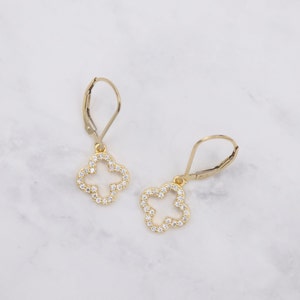Vintage Diamond Clover Earrings, CZ Cubic Zirconia, 14K Gold Filled, Elegant, Wedding Party Jewelry, Bridal, Bridesmaid, Birthday Gift