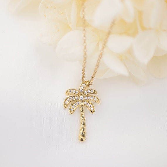 Palm tree necklace gold with diamonds deals