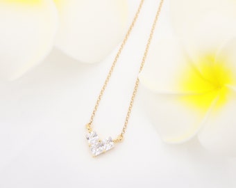 Dainty Emerald Cut Diamond Pendant Necklace, Heart Shaped Necklace, CZ Cubic Zirconia, 14K Gold Filled, Fashion, Elegant, Gift For Her