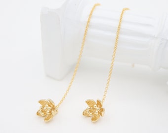 Delicate Gold Flower Threader Earrings, 14K Gold Filled, Stylish, Fashion, Elegant, Birthday Gift, Gift For Her