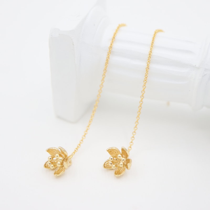 Sasha Layered Flower Threader Earrings in Brass