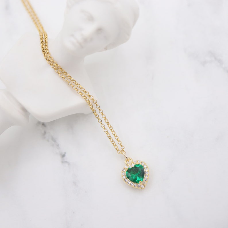 Vintage Heart Shaped Emerald Necklace With Diamond Halo CZ - Etsy