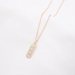 Dainty Diamond Paperclip Pendant Necklace, CZ Cubic Zirconia, 14K Gold Filled, Gift For Her