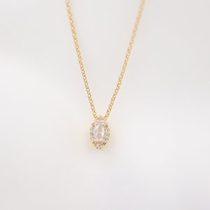 Vintage Marquise Cut Diamond Halo Pendant Necklace, CZ Cubic Zirconia, 14K Gold Filled, Wedding Party Jewelry, Bridal, Bridesmaid Gift