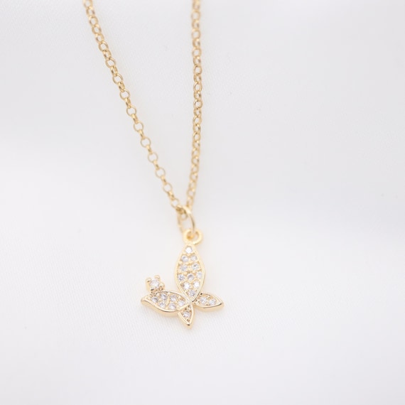 Dainty diamond 2024 butterfly necklace