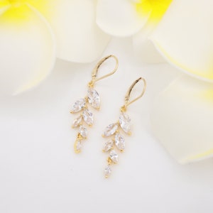 Dainty Diamond Olive Leaf Vine Earrings, Marquise Diamonds, CZ Cubic Zirconia, Gold Filled, Classic, Elegant, Bridal, Bridesmaid