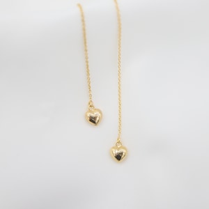 Dainty Gold Heart Threader Earrings, 14K Gold Filled, Classic, Stylish, Party Jewelry, Birthday Gift For Her
