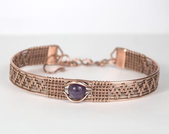 One of a kind bracelet with amethyst gemstone - Original and unique jewelry for women - Perfect gift for her - OOAK jewelry - Boho hippie