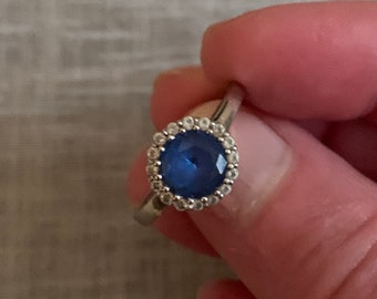 Vintage 10k White Gold and Blue CZ  Halo Ring