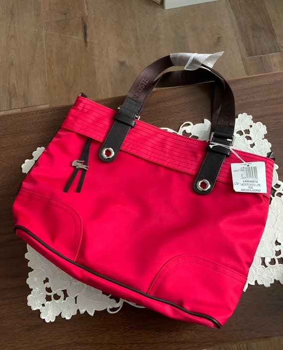 Vintage Lacoste Pink and Brown Nylon Handbag / Pur