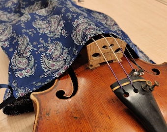 Violin Silk Bag - Space Blue with Mauve & Beige Paisley