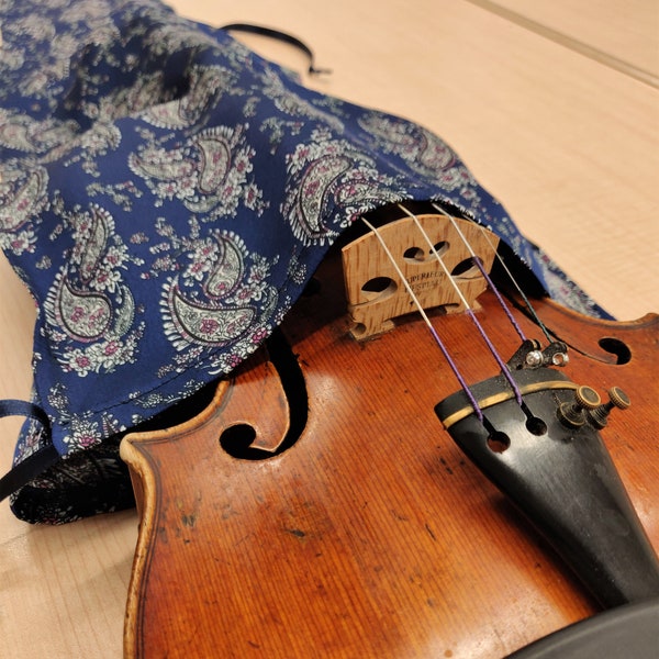 Violin Silk Bag - Space Blue with Mauve & Beige Paisley