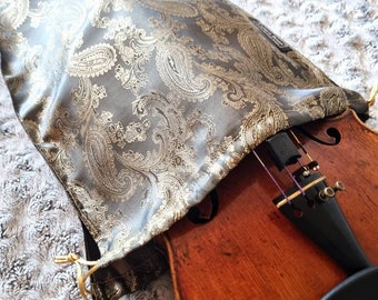 Violin Silk Bag - Gunmetal & Gold Paisley