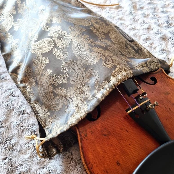 Violin Silk Bag - Gunmetal & Gold Paisley