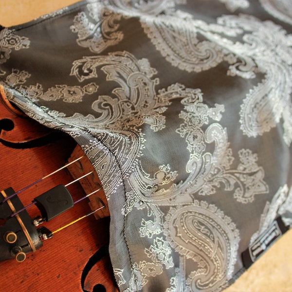 Violin Silk Bag - Metallic Silver Floral