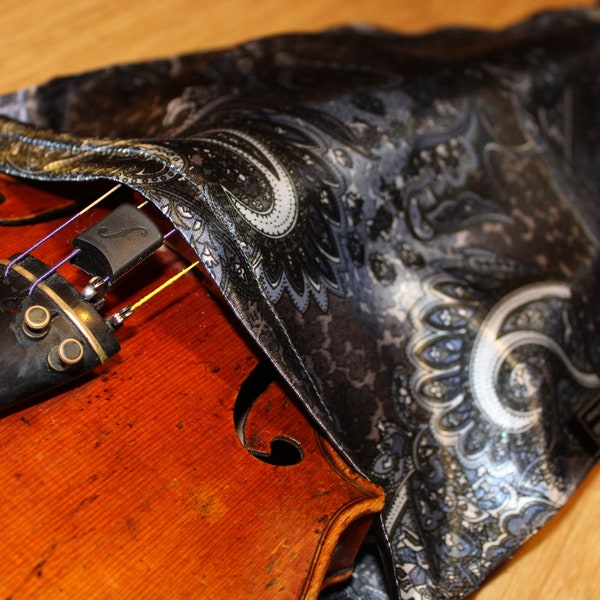 Violin Silk Bag - Marengo Grey & Black Paisley