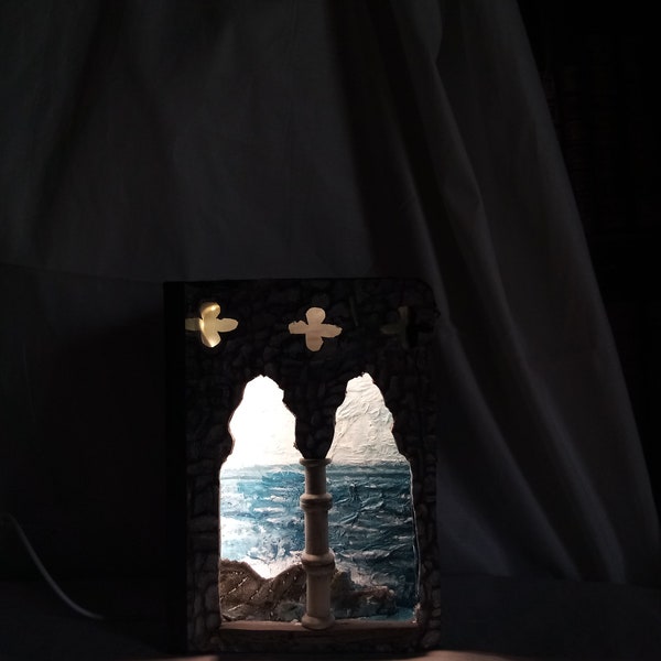 boite livre lampe "fenêtre sur mer"