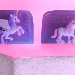 2 bars of SLS free soap with unicorn figures inside - lavender essential oil or Unicorn Sparkle fragrance oil